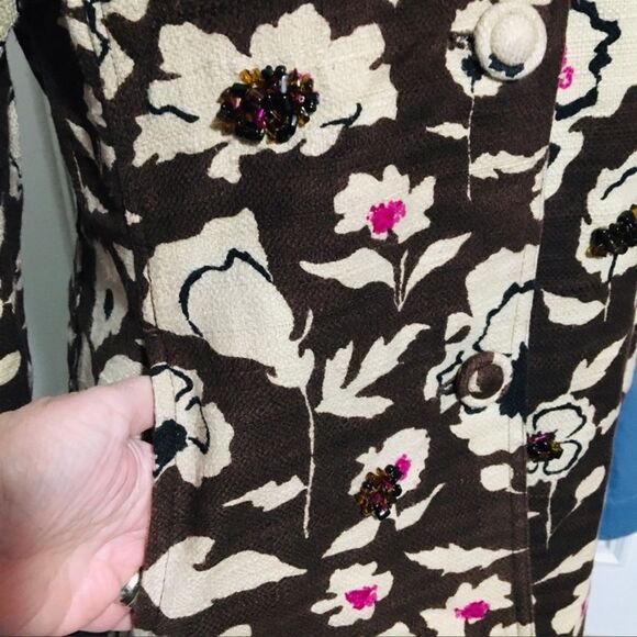 Chico's Floral Brown Jacket with Pink Accents - Picture 4 of 6